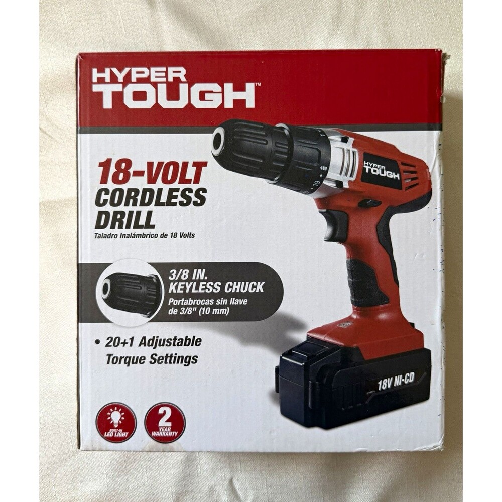 Hyper Tough 18V Cordless Drill 3/8" Keyless Chuck w/ NiCd Battery & Charger